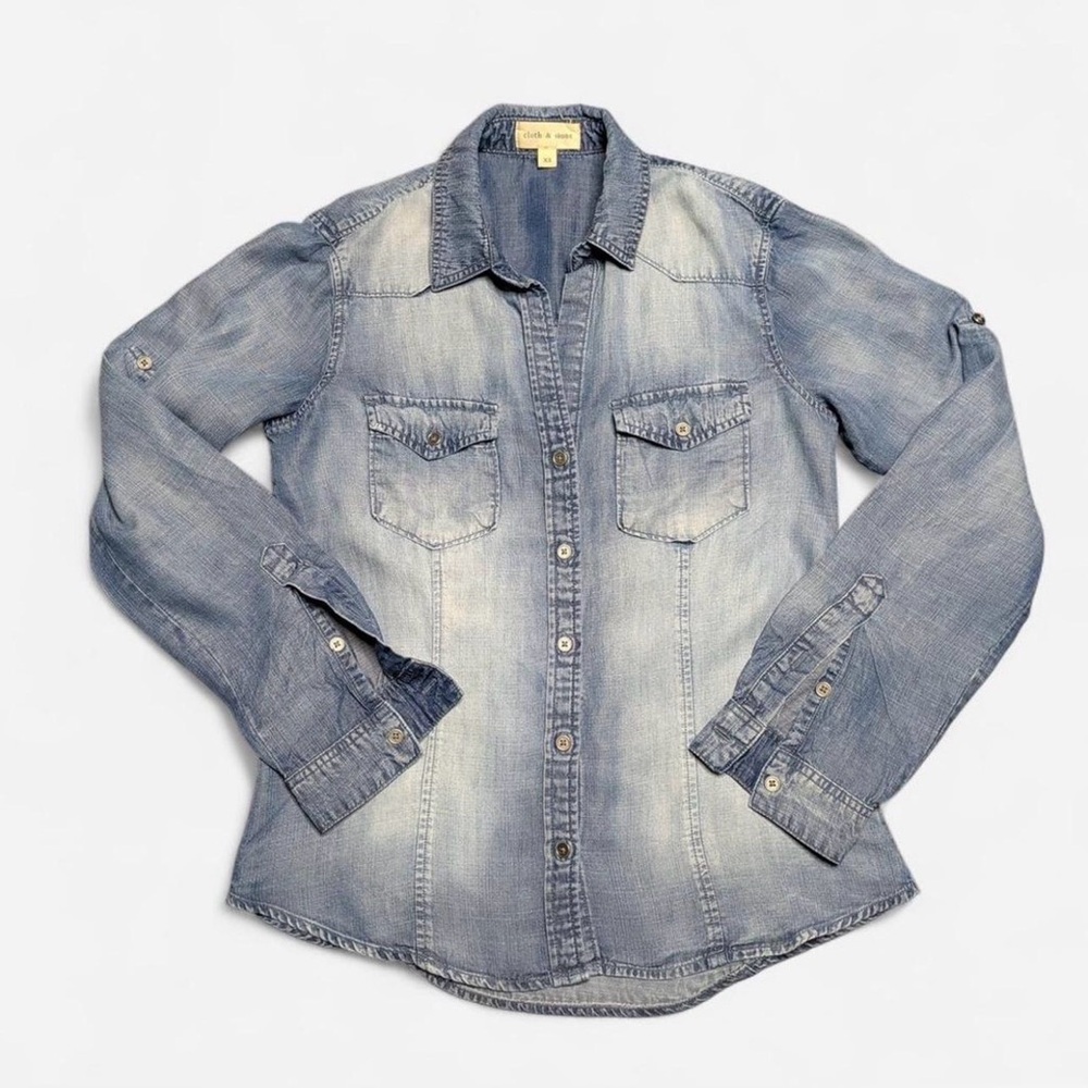 Anthropologie Cloth & Stone Chambray Denim Button Down Shirt XS Tencel - Picture 6 of 6